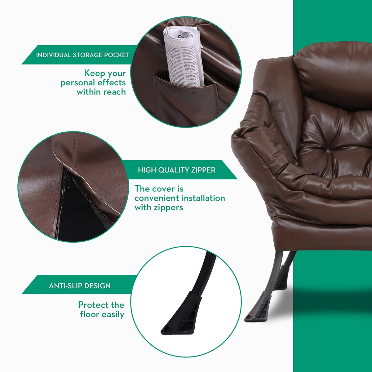 Brown Faux Leather Armchair with Side Pocket A8635
