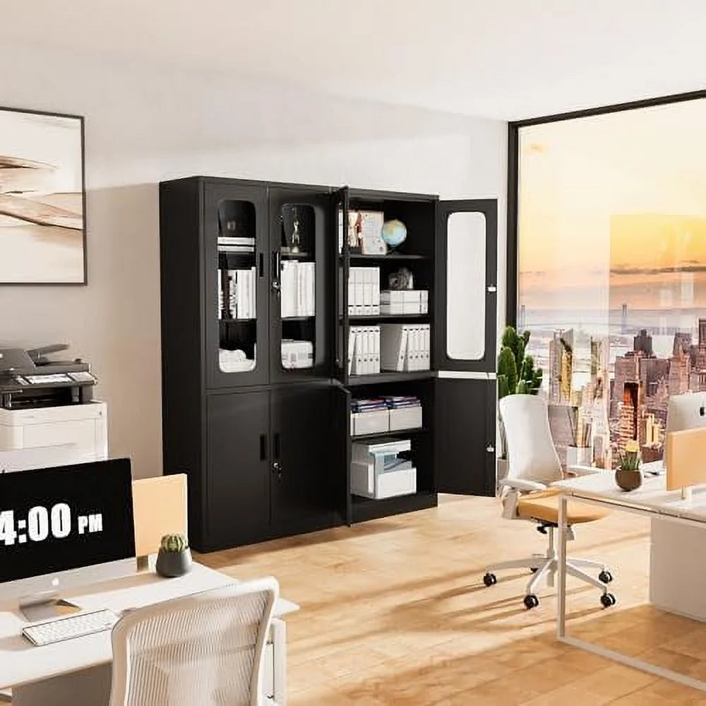 Black Glass Display Cabinet with 4 Shelves Z815025