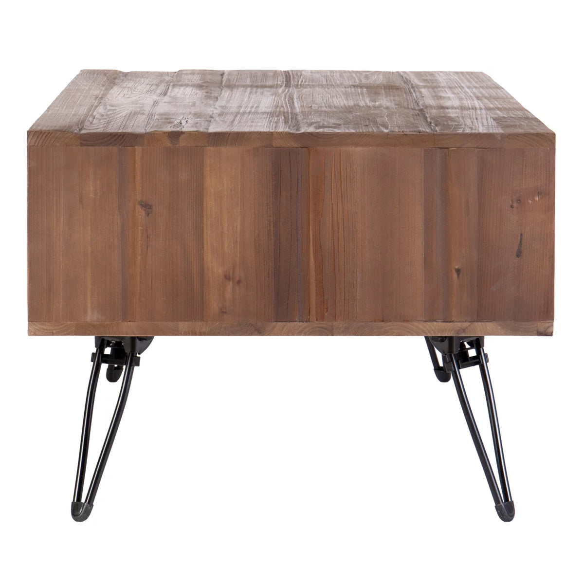 42 Inch Reclaimed Wood Coffee Table with Storage, Iron Legs, Natural Brown L948833