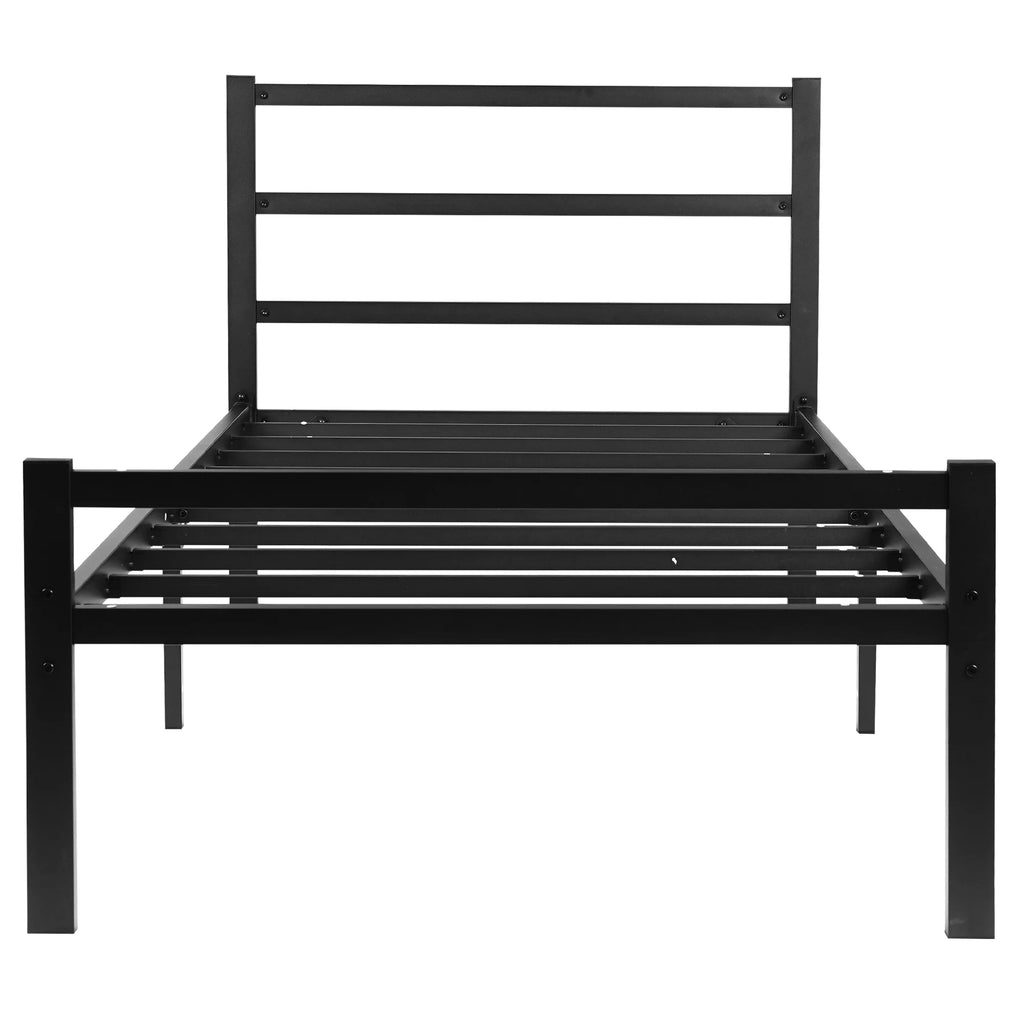 Black Twin Size Platform Bed Frame with Wood Headboard T37236
