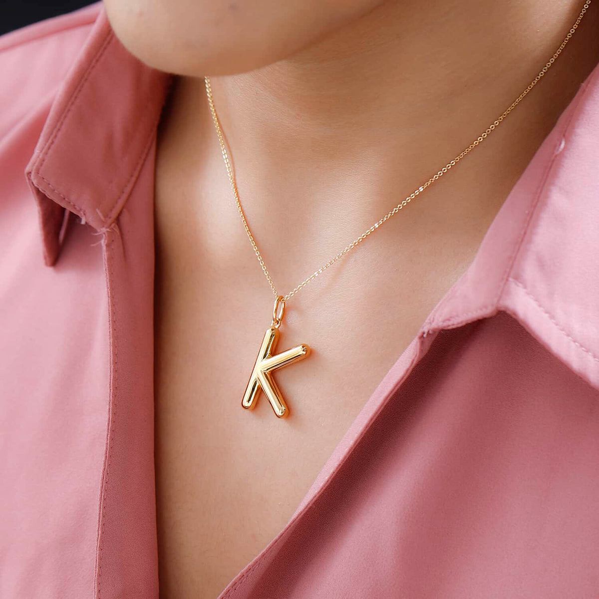 925 Sterling Silver Vermeil Yellow Gold Plated Initial K Pendant Necklace 20" 7.25 Grams G551454