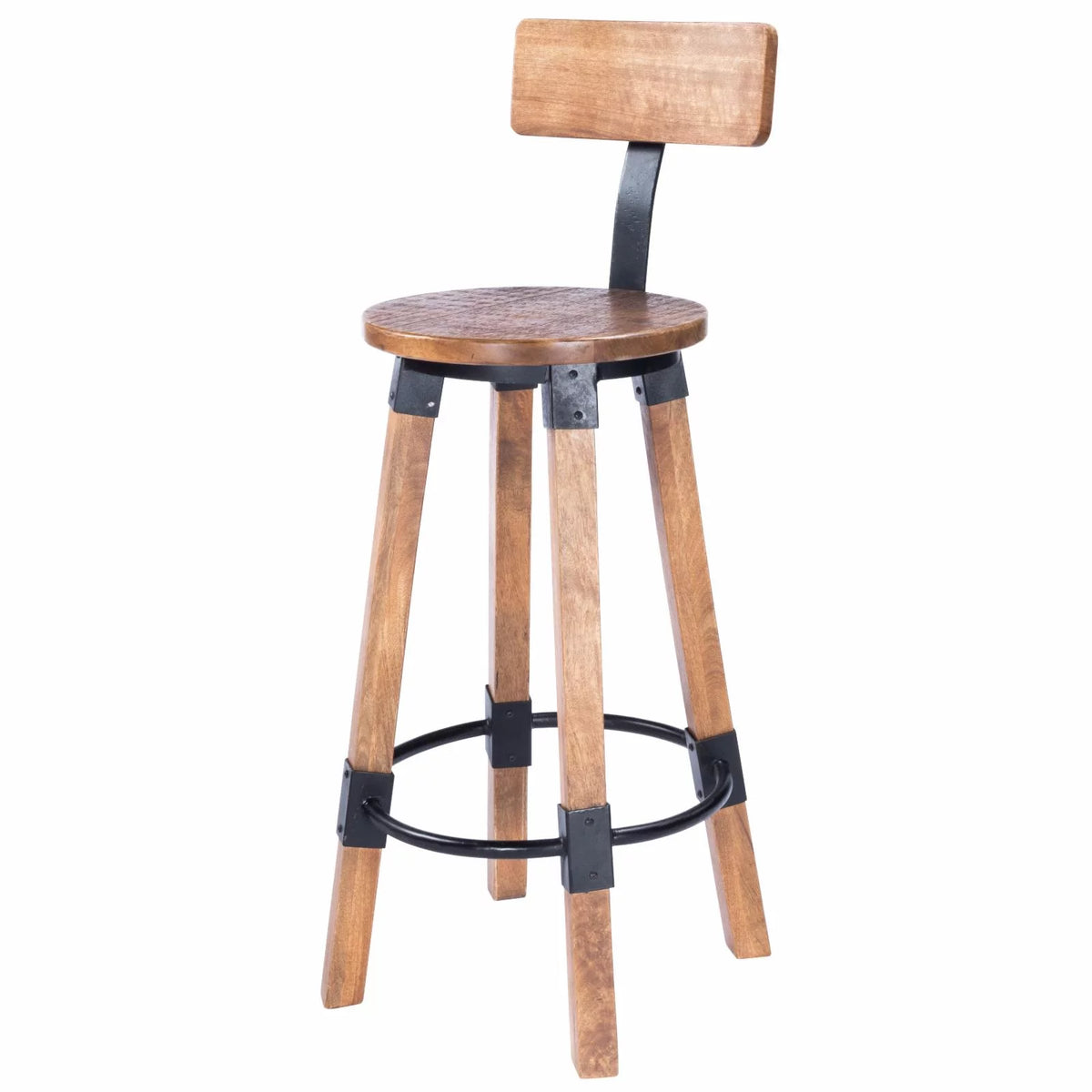 Beige Mango Wood & Metal Bar Stool O494