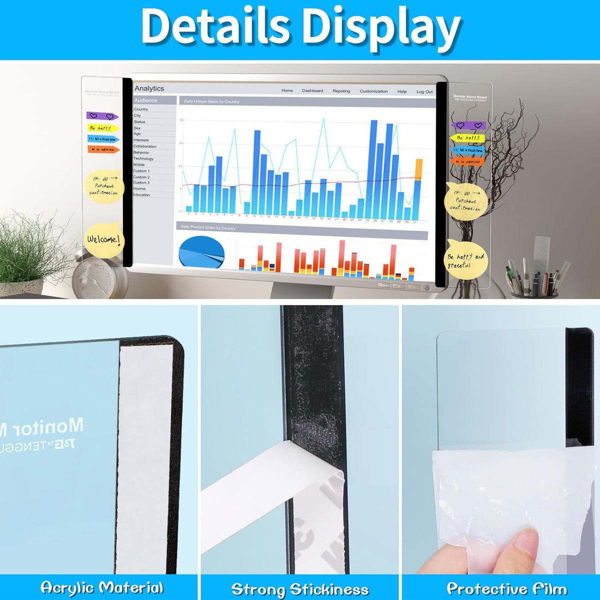 4PCS Acrylic Computer Monitor Memo Board R474379