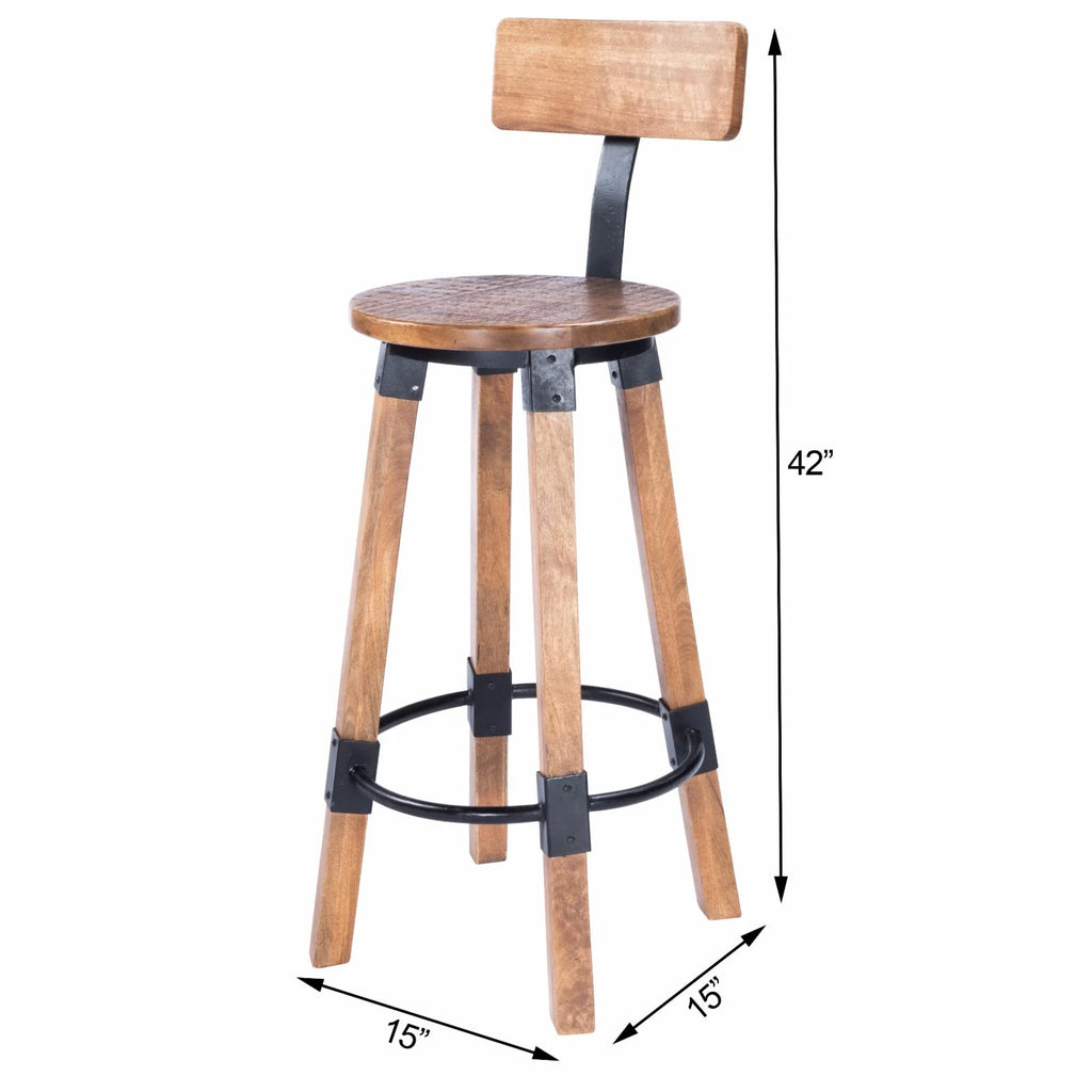 Beige Mango Wood & Metal Bar Stool O494
