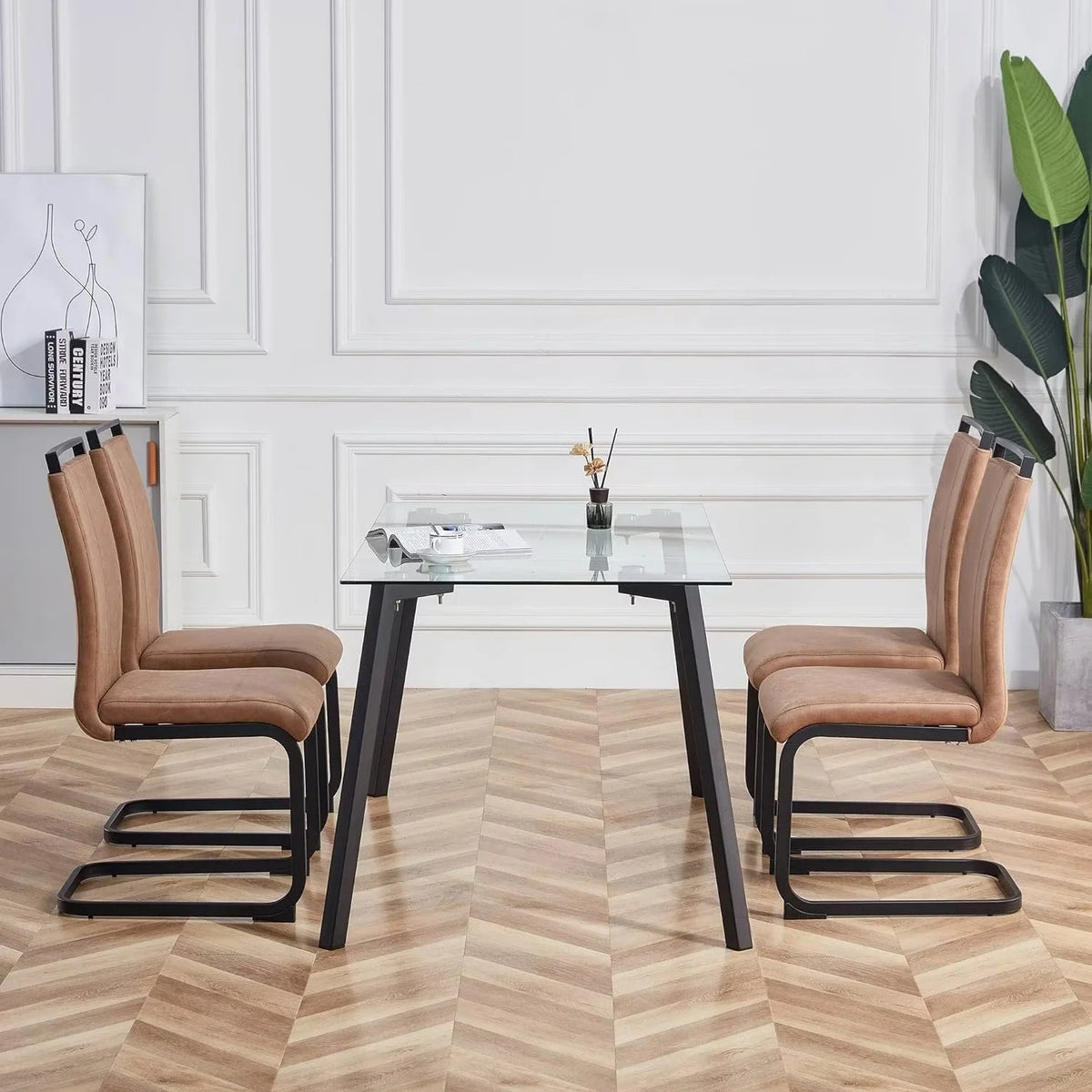 Soft Fabric Dining Chairs Set of 6 with Padded Seat Y58632