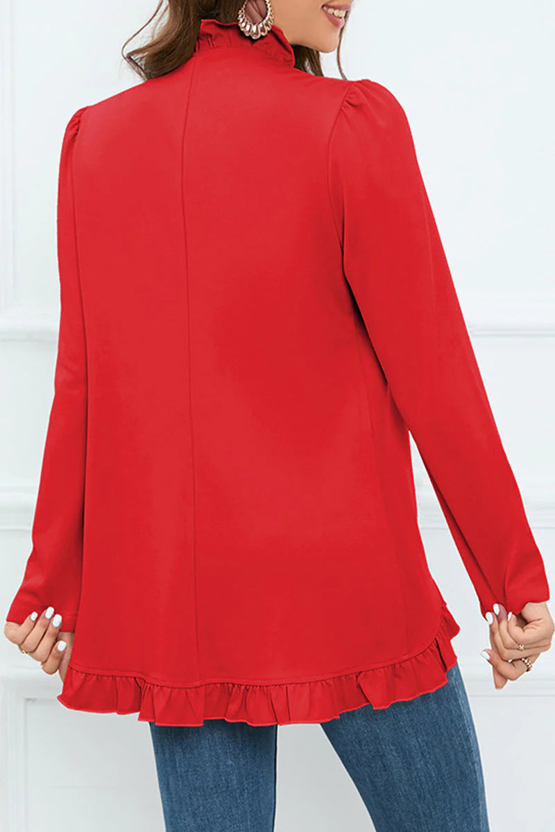 Solid Buckle Flounce Lotus Leaf Collar Outerwear L56691