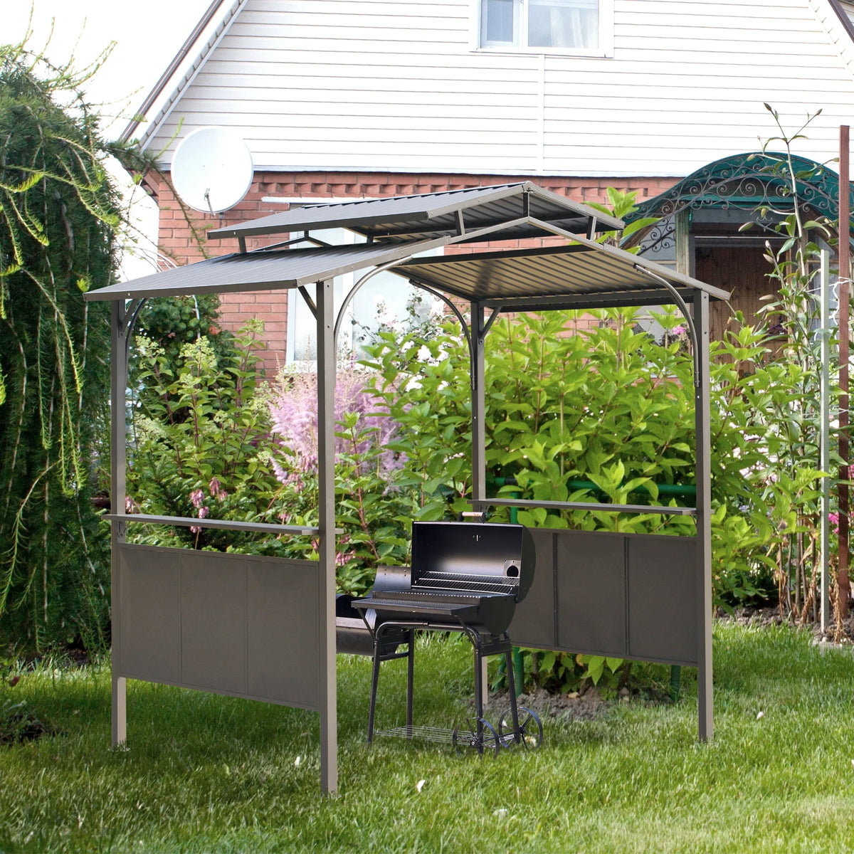 Brown Steel Frame BBQ Grill Gazebo with Polycarbonate Roof N276445