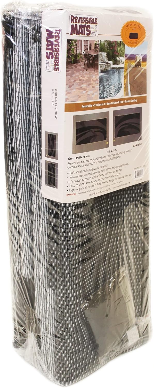 LED Illuminated Patio Mat 8-Feet x 18-Feet Black/White/Grey RV Camping Mat L77560