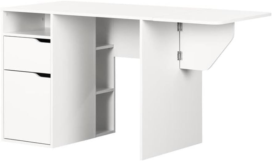 White Expandable Craft Table with Drawers and Shelves S805790