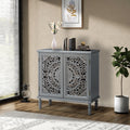 32" Tall 2-Door Accent Storage Cabinet with Floral Design, Gray I39518