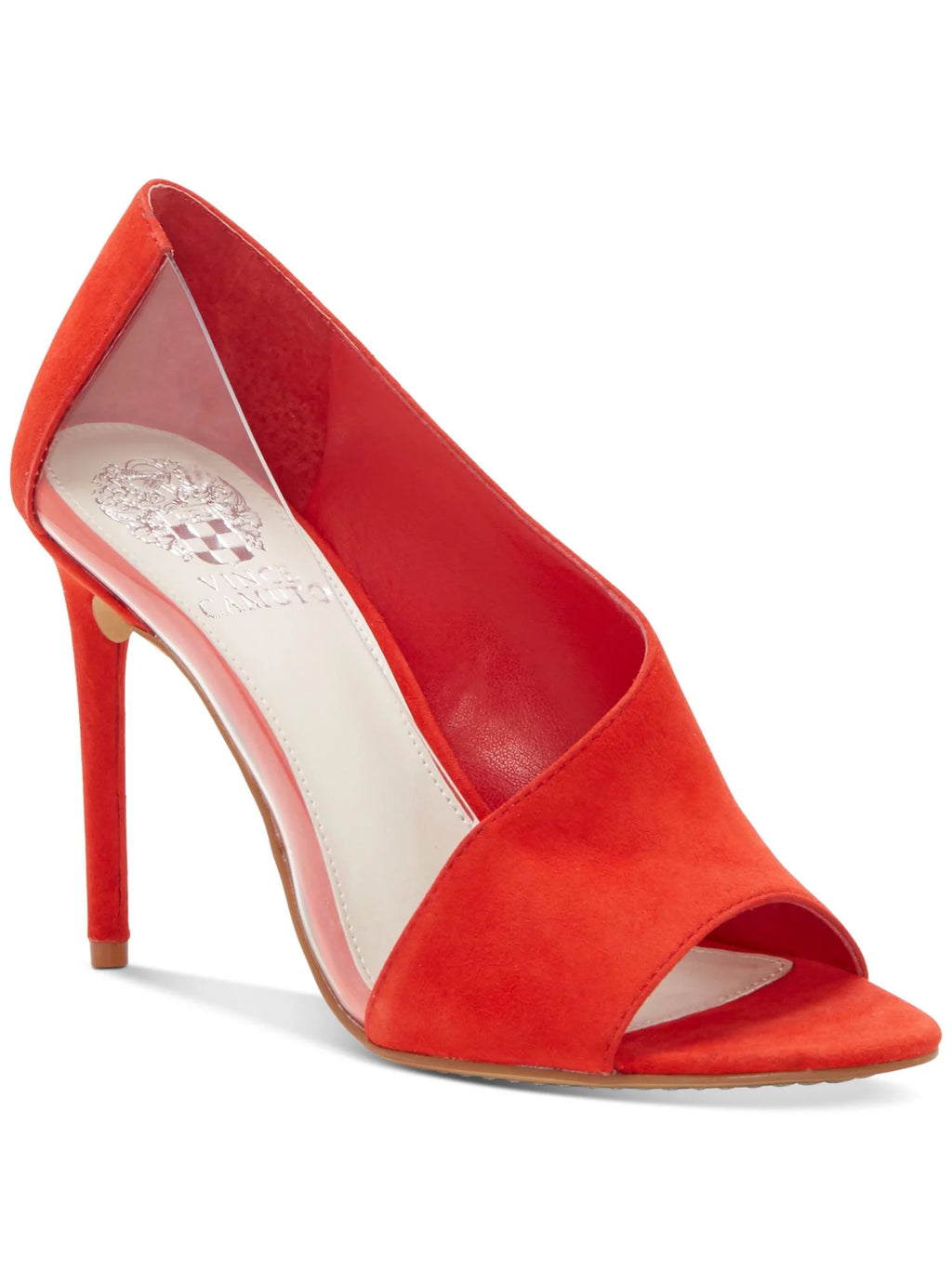 Red Transparent Panel Open Toe Stiletto Slip On Leather Dress Pumps A49593