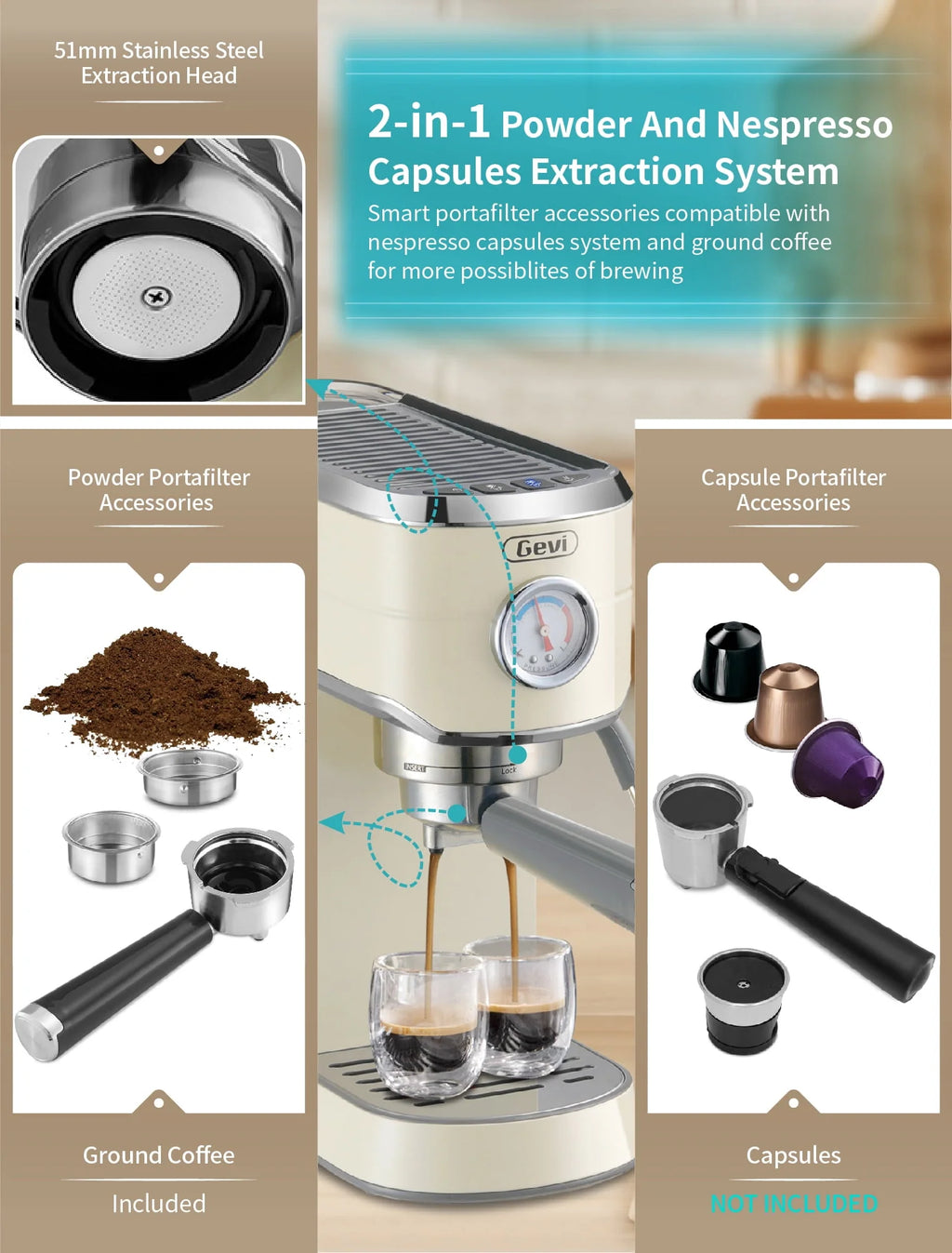 20 Bar Espresso Machine with Burr Coffee Grinder S7770