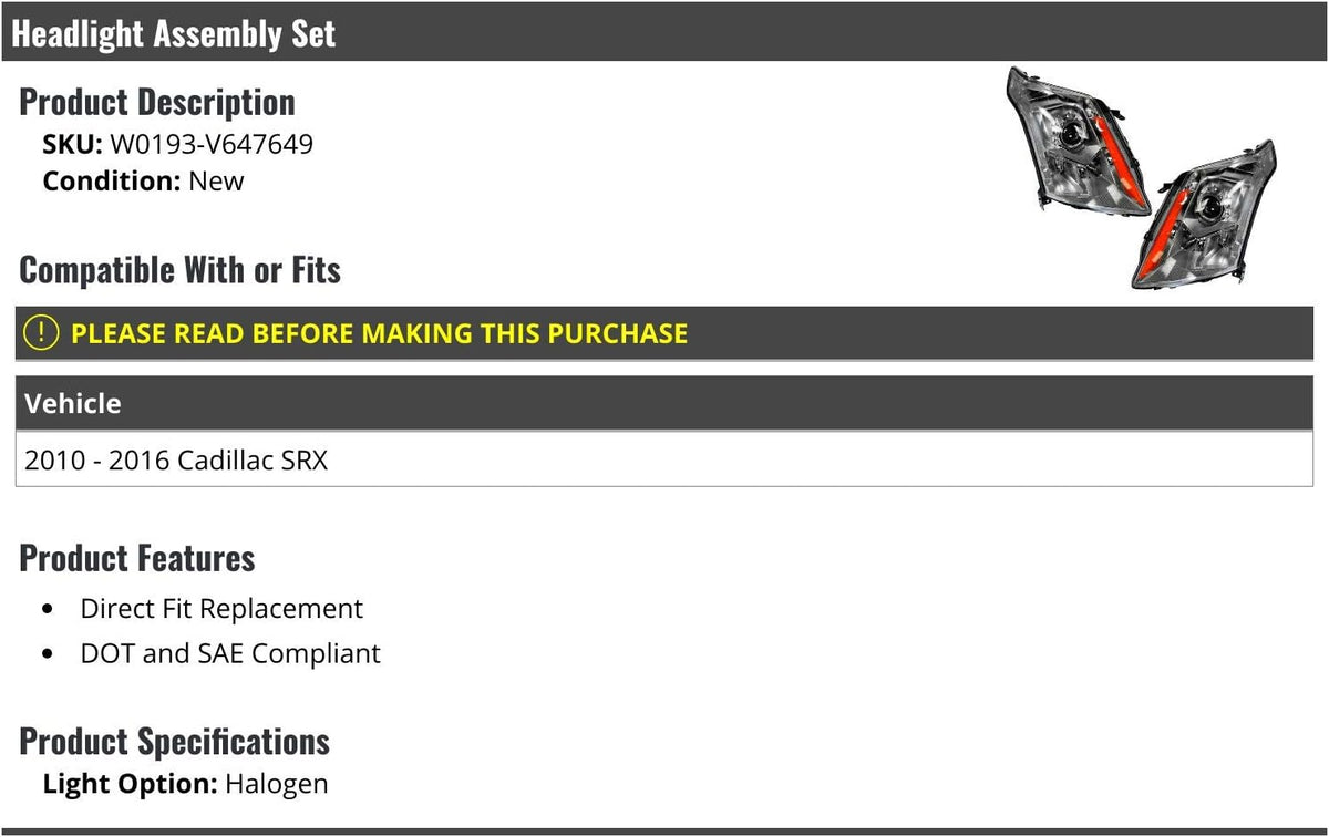 Headlight Assembly Set of 2 F5578