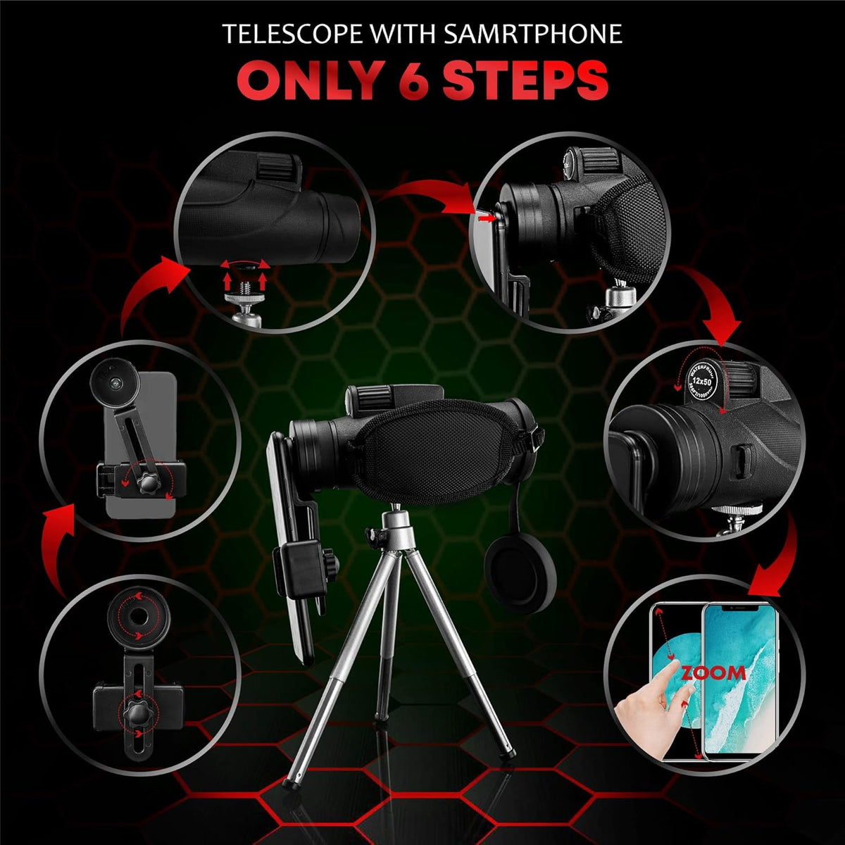 Monocular Telescope 12X50 with EVA Case, BAK4 Prism, FMC Lens, Phone Holder, Tripod F700