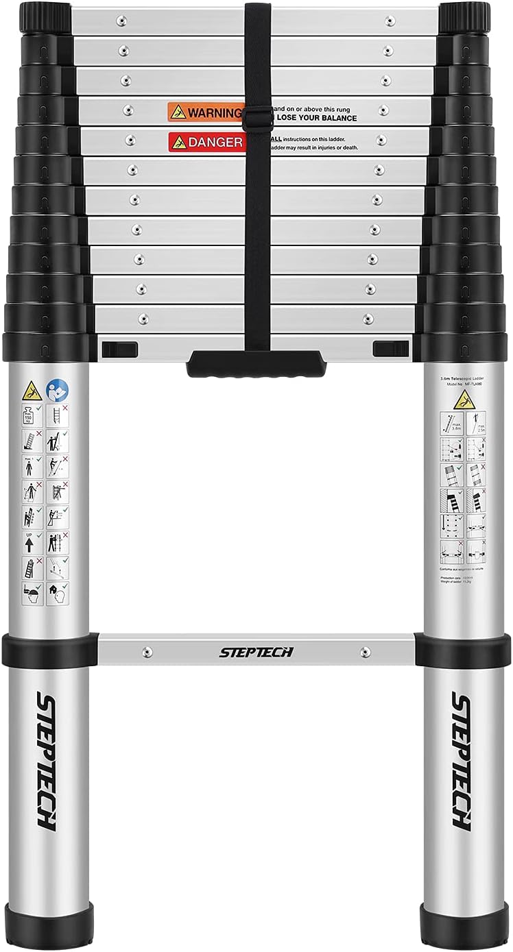 Telescoping Ladder 8.5 ft Aluminum Anti-Pinch Collapsible Ladder C4562