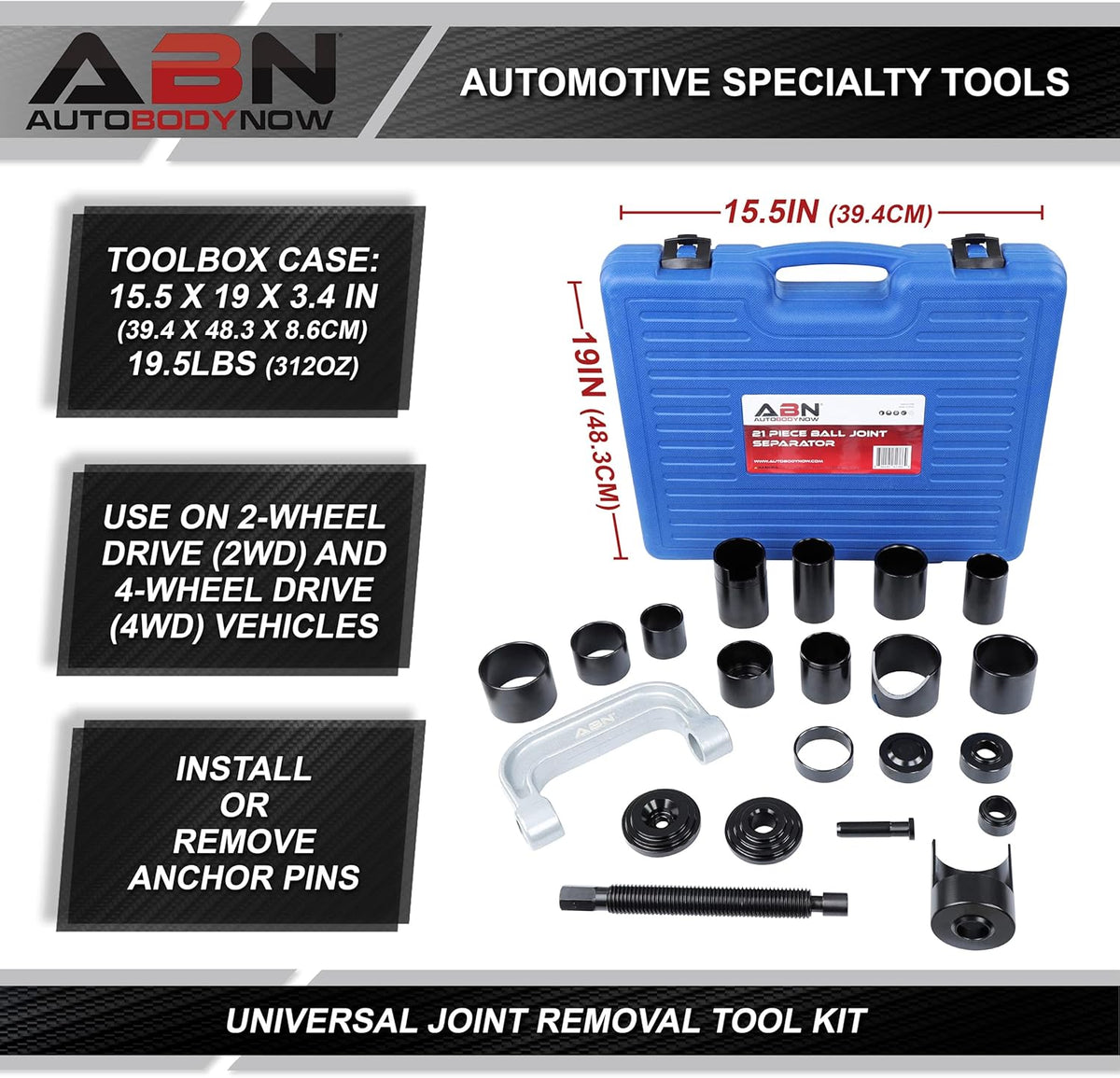 21 Piece Automotive Ball Joint Press Removal Tool Kit with Carrying Case B524047