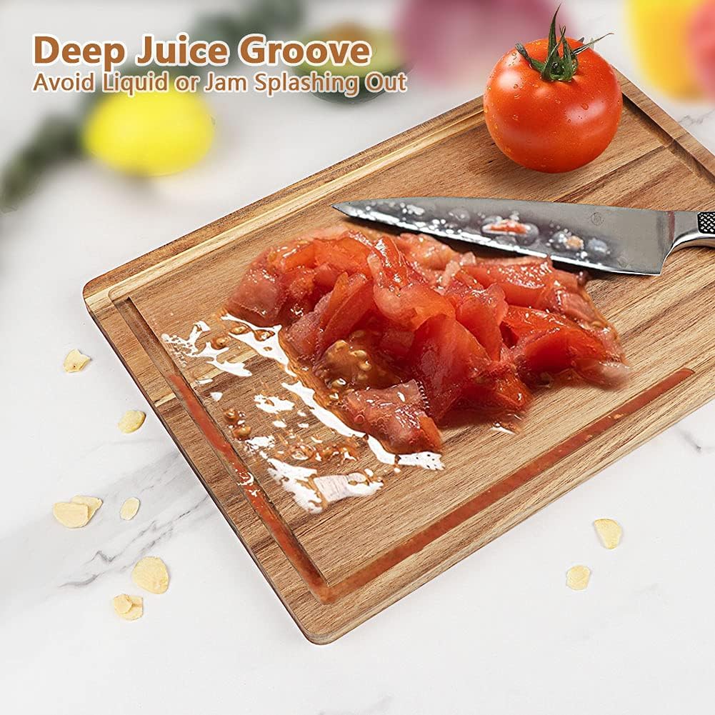 Acacia Wood Cutting Board Set with Juice Groove, 3 Pieces W9566