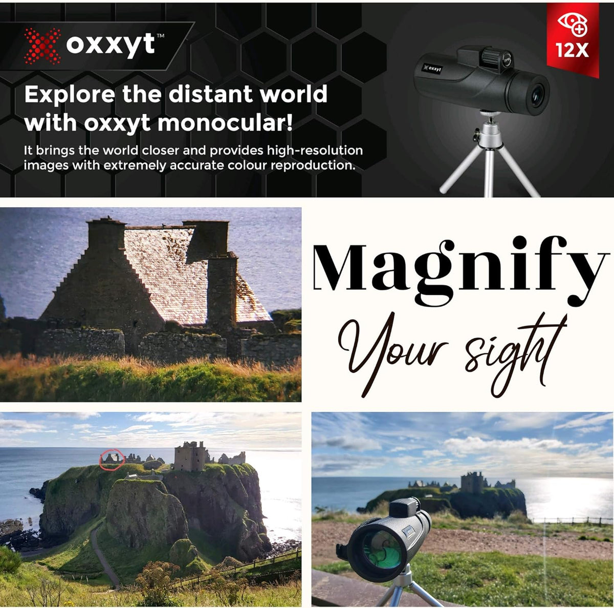 Monocular Telescope 12X50 with EVA Case, BAK4 Prism, FMC Lens, Phone Holder, Tripod F700
