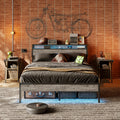Queen Size Grey Platform Bed with Storage Headboard G95528
