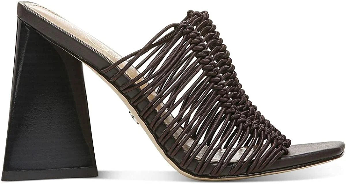 Caviar Brown Block Heel Slip On Squared Toe Mules A636