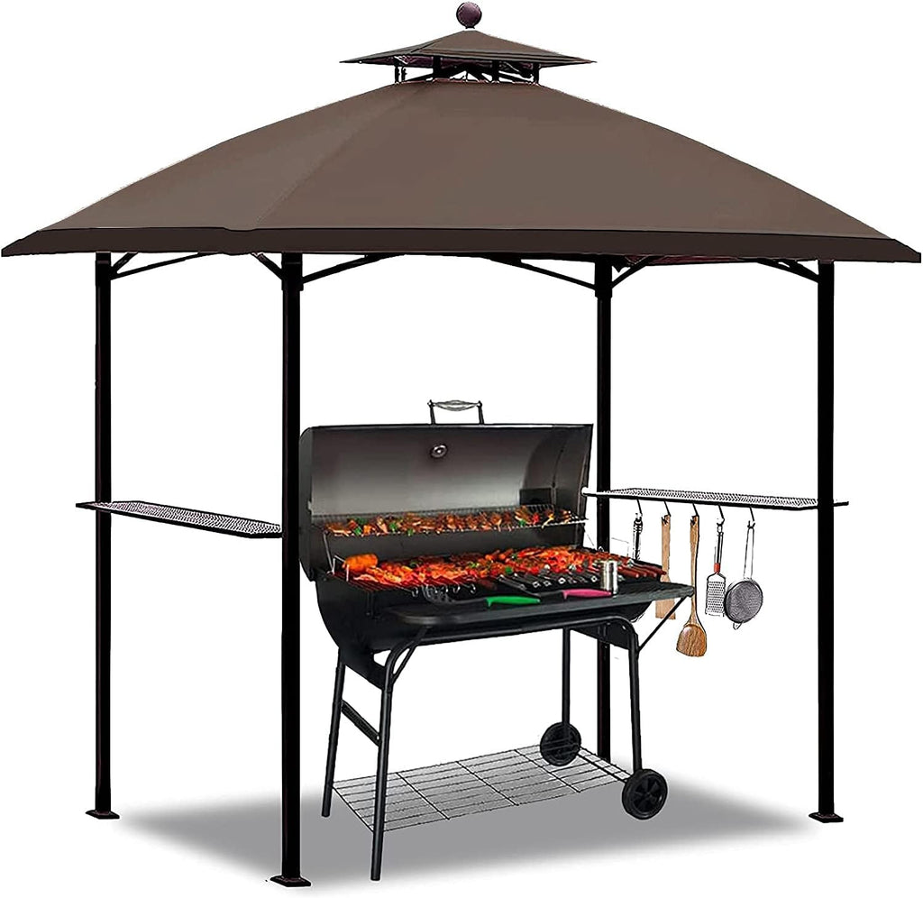 Gray 8'x 5' Double Tiered Outdoor BBQ Canopy with LED Light R361
