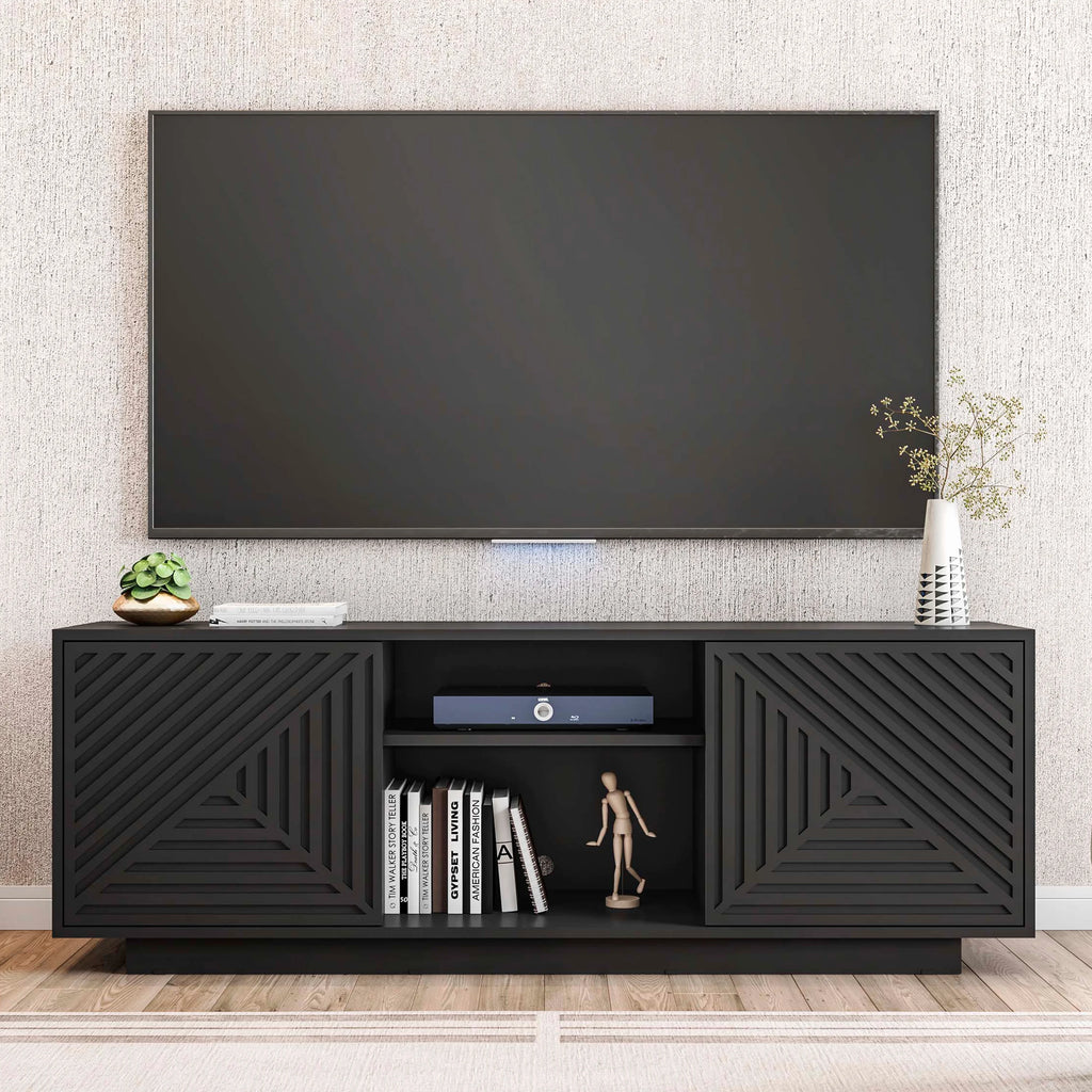 Modern TV Stand with 2 Storage Cabinets, Black I23022