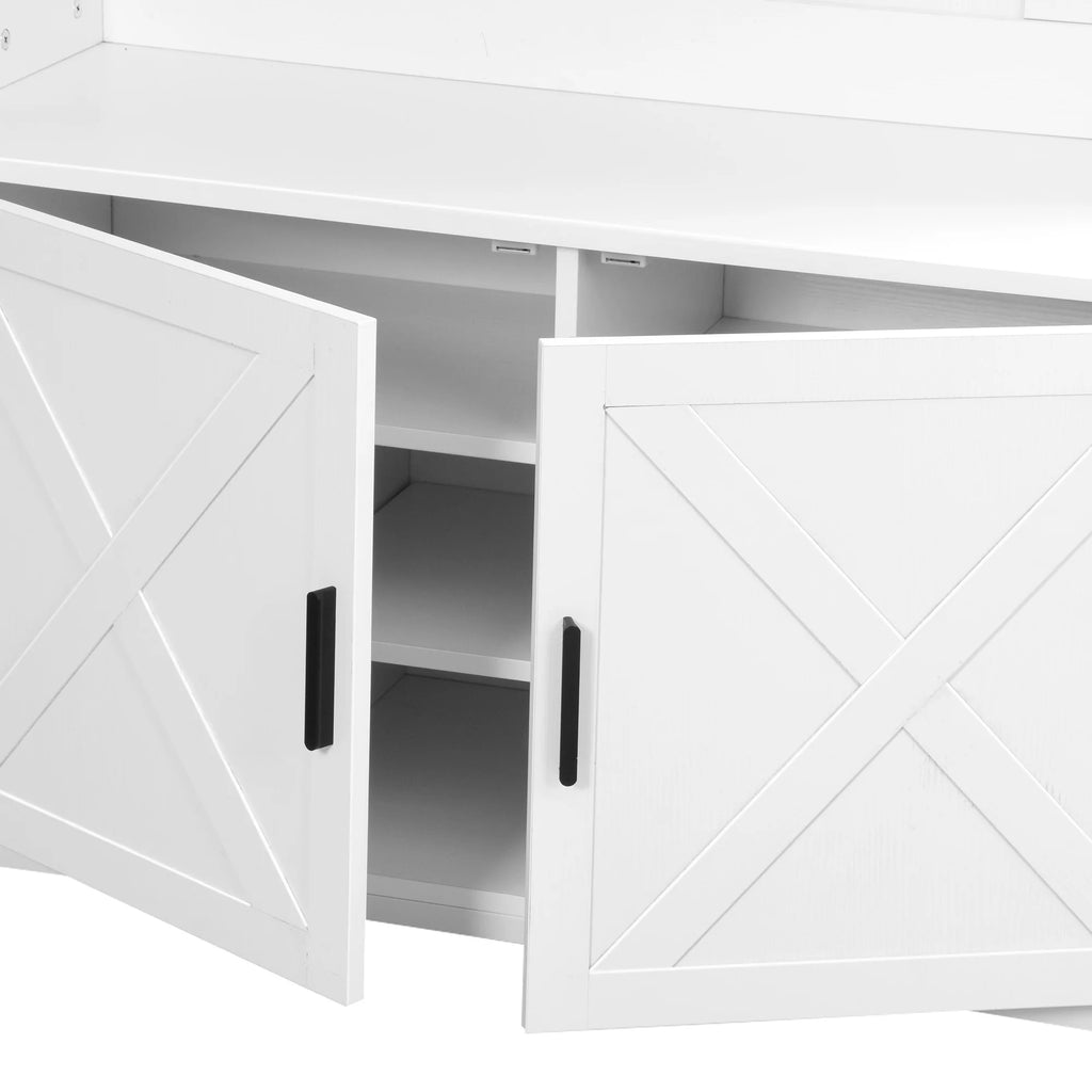 White Hall Tree with Storage Bench and 14 Hooks O156