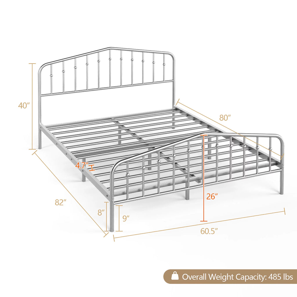 Queen Size Metal Bed Frame with Headboard and Footboard R7245