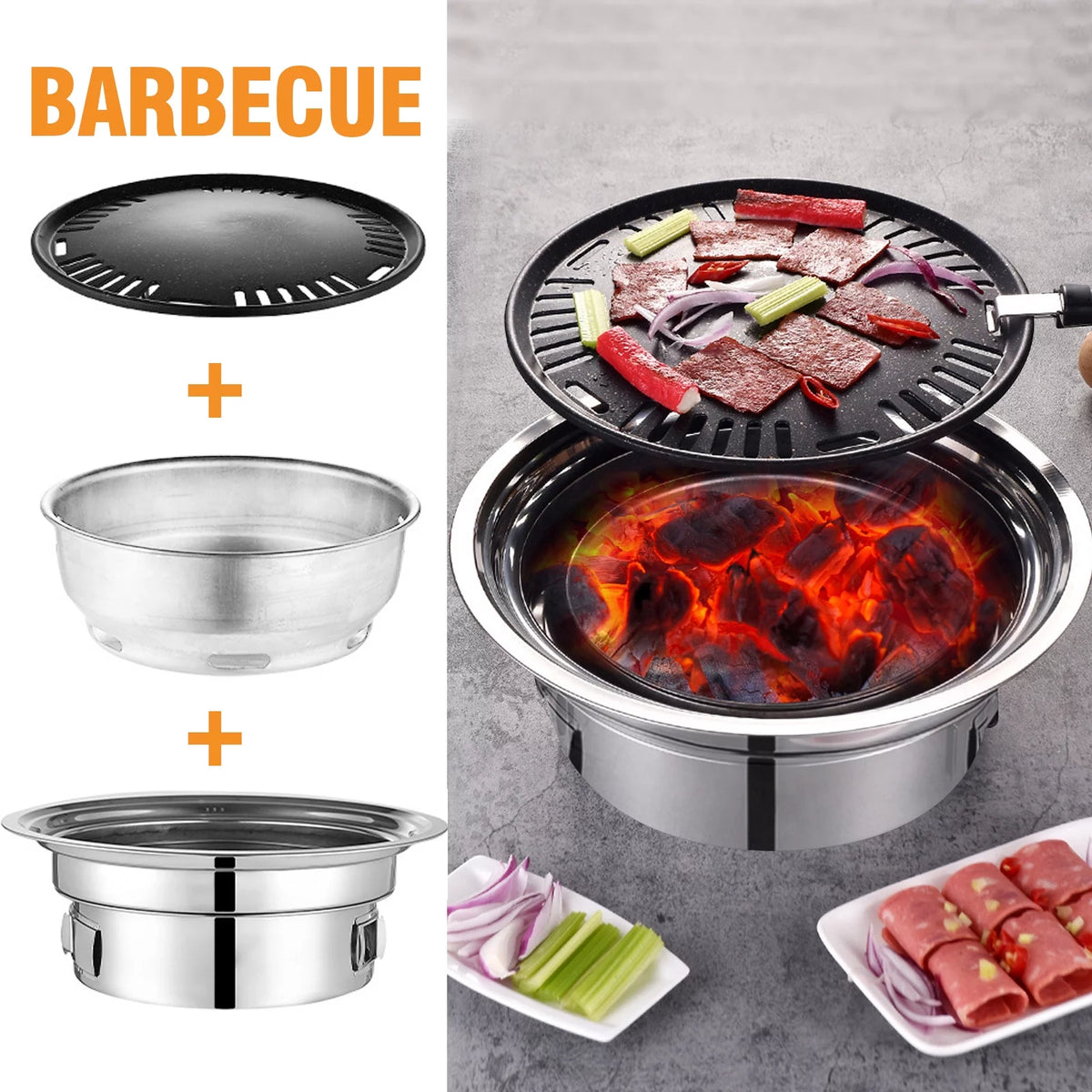 Portable Non-stick Round Charcoal BBQ Grill X946094