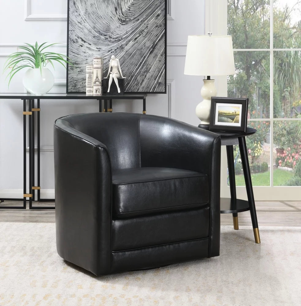 Black Faux Leather Swivel Accent Chair X664098