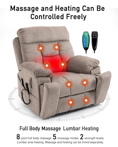 Large Power Lift Recliner Chair with Heated and Massage, 26in Extra Wide Seat P4057