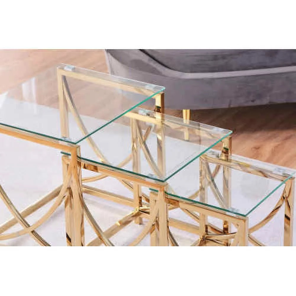 3 Pieces Gold Square Nesting Glass End Tables H823828