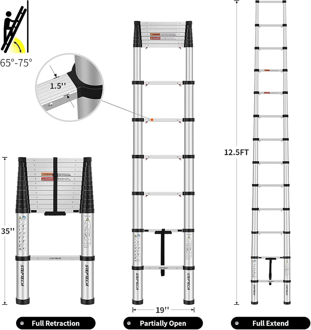 Telescoping Ladder 8.5 ft Aluminum Anti-Pinch Collapsible Ladder C4562