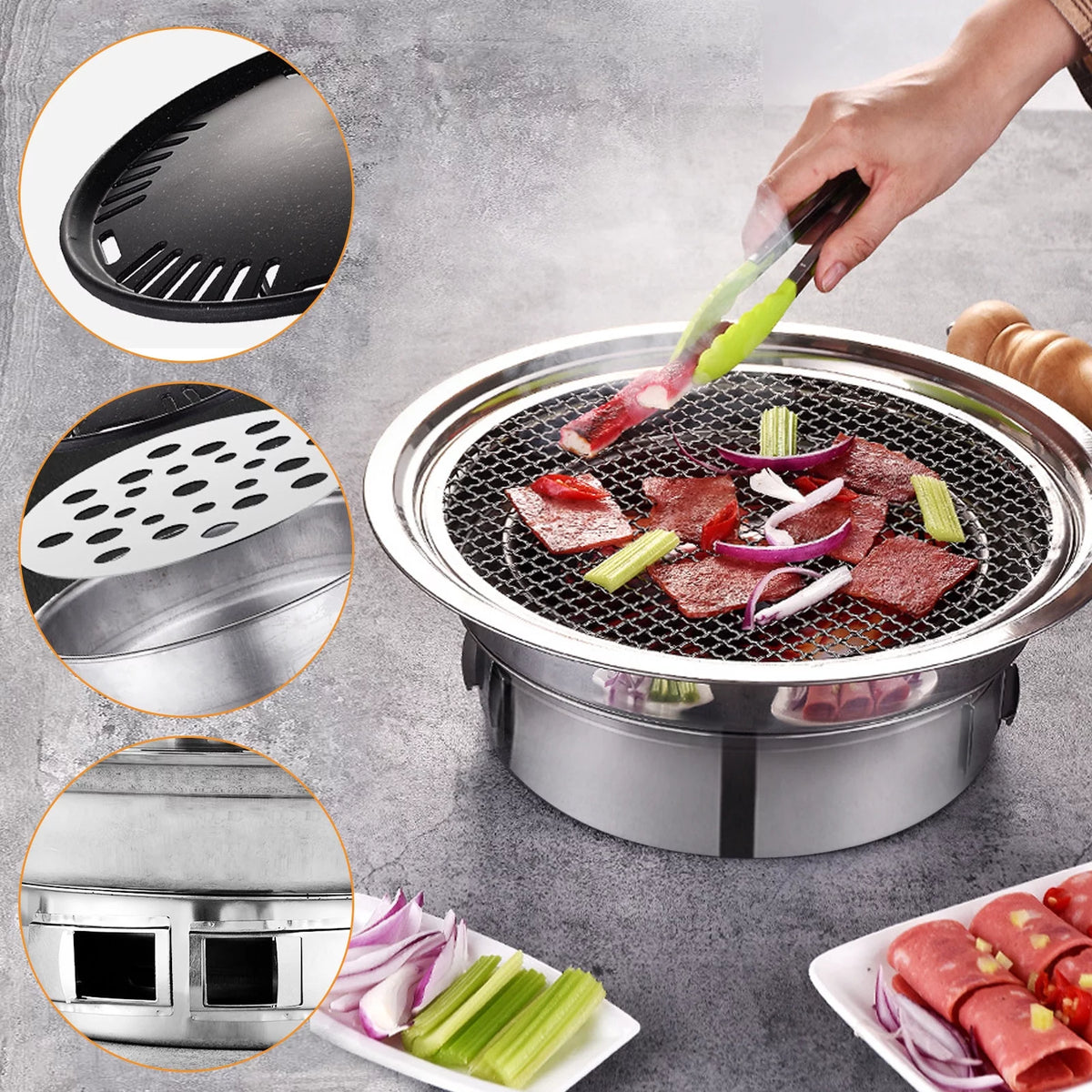 Portable Non-stick Round Charcoal BBQ Grill X946094