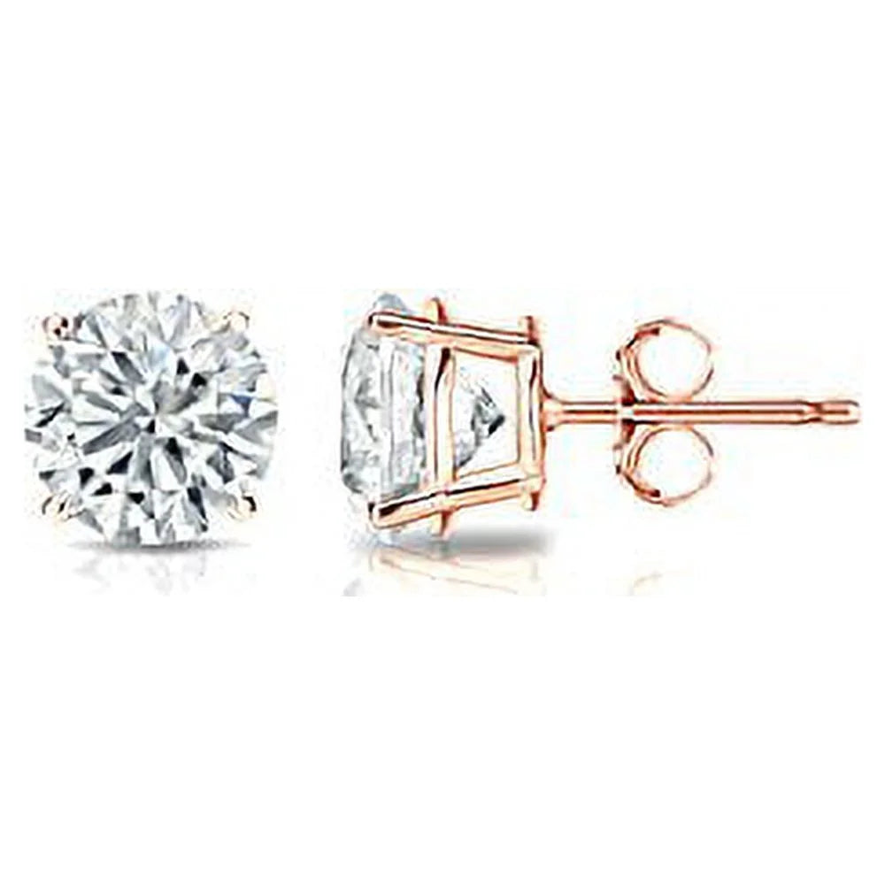 14k Rose Gold Lab Grown Diamond Stud Earrings (1/4 cttw, E-F, VS1-VS2) 4-Prong Basket, Push-backs G450939