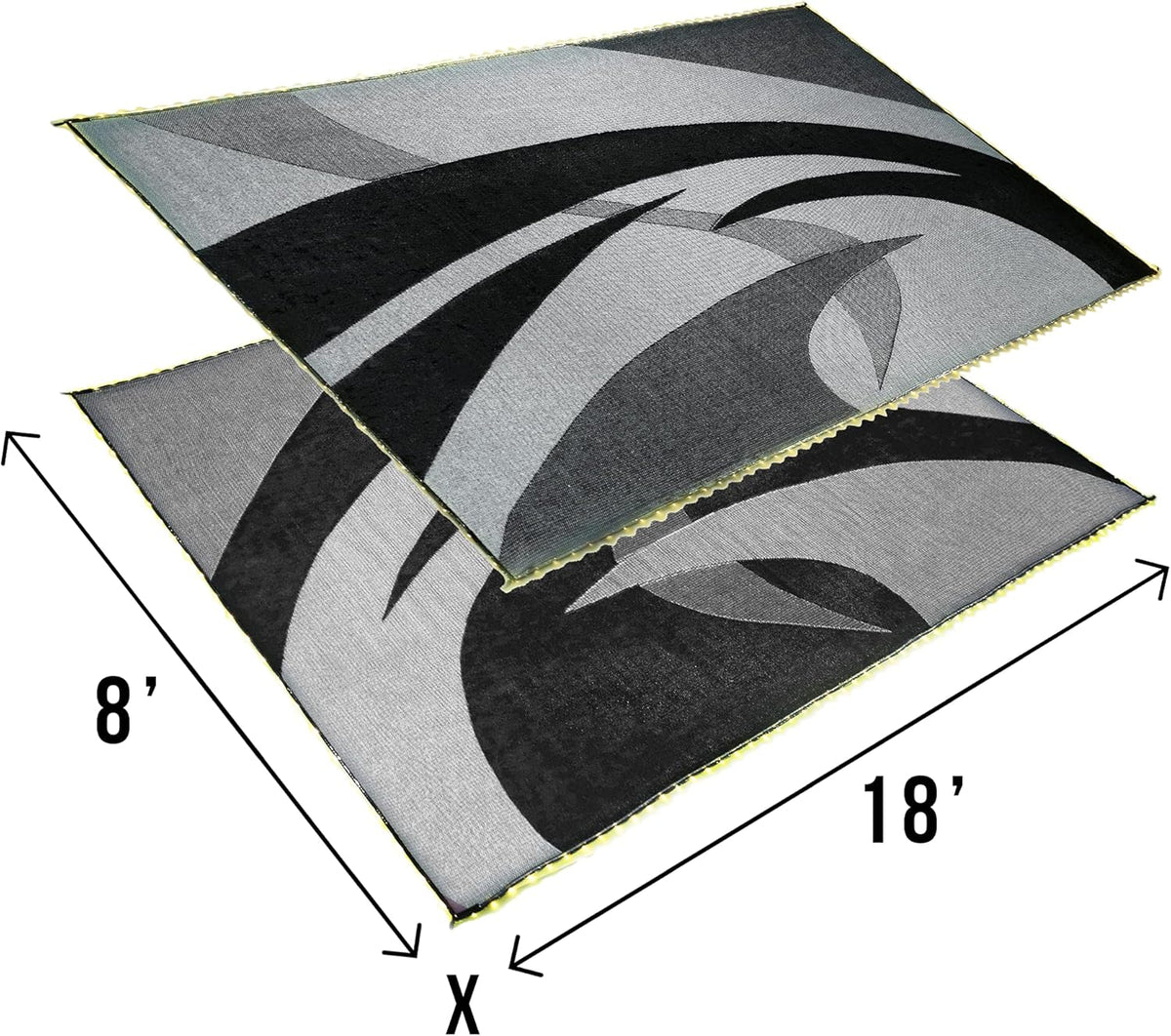LED Illuminated Patio Mat 8-Feet x 18-Feet Black/White/Grey RV Camping Mat L77560