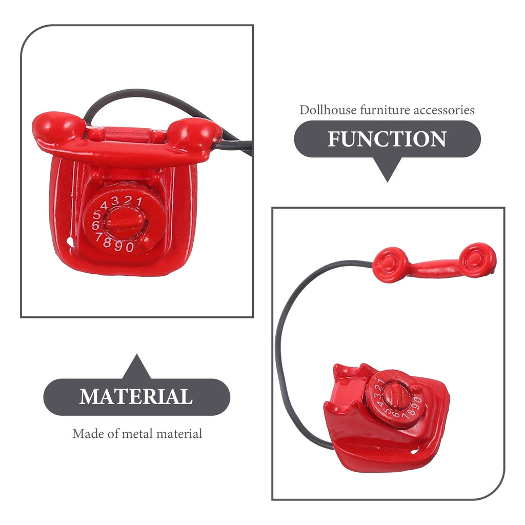 Red Metal Toy Telephone Doll House Decoration A914308