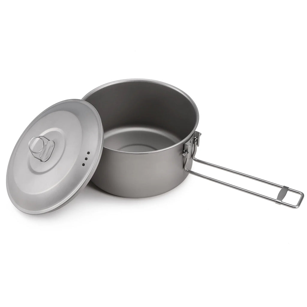 Titanium Pot and Fry Pan Set with Lid and Foldable Handles Y867883