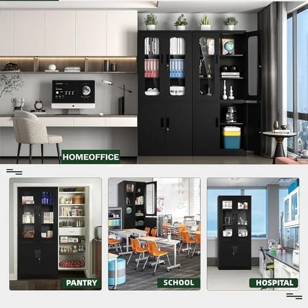 Black Glass Display Cabinet with 4 Shelves Z815025