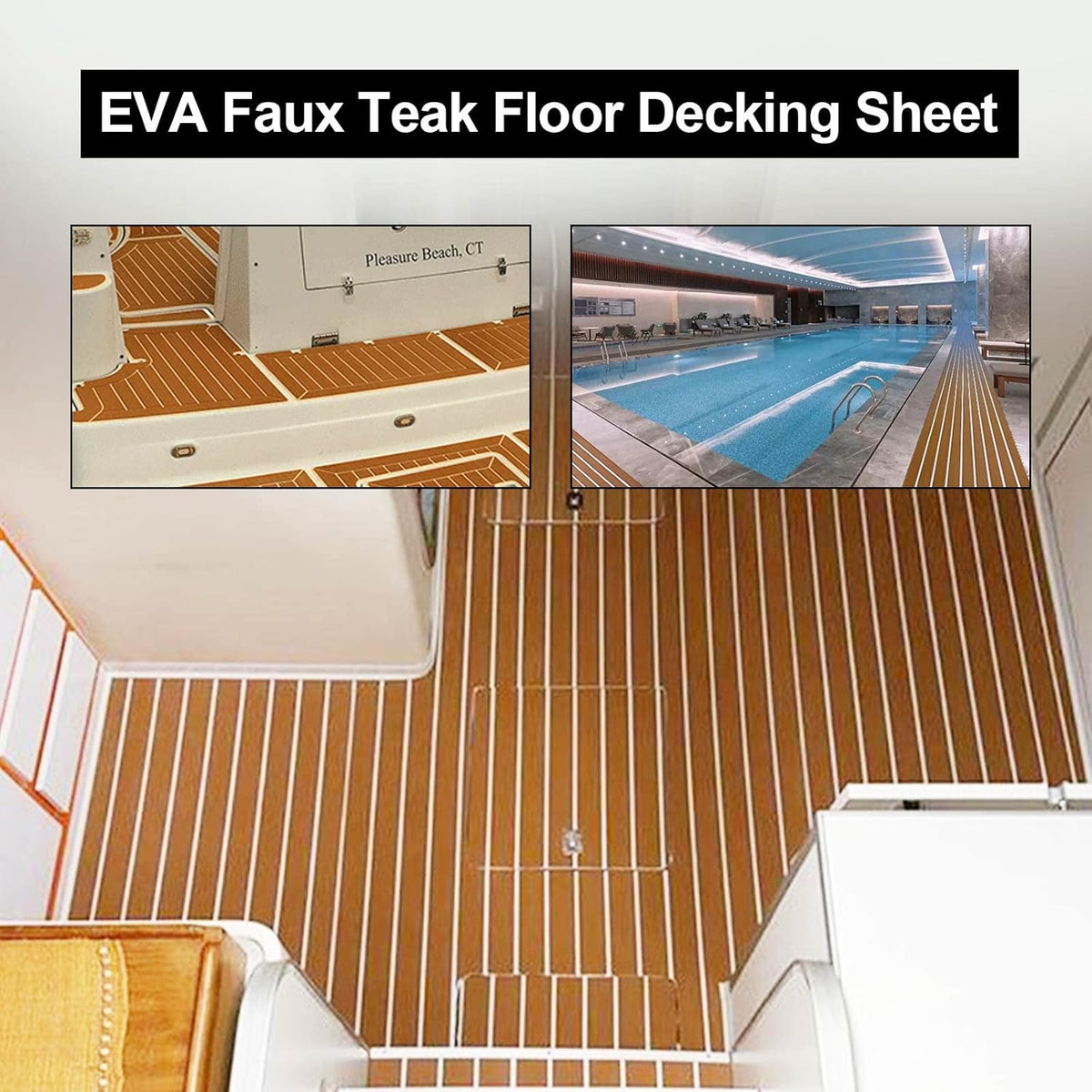 EVA Foam Boat Decking Sheets 23" x 94" - 7mm Thick Non-Slip Faux Teak Marine Flooring Mat Q390830