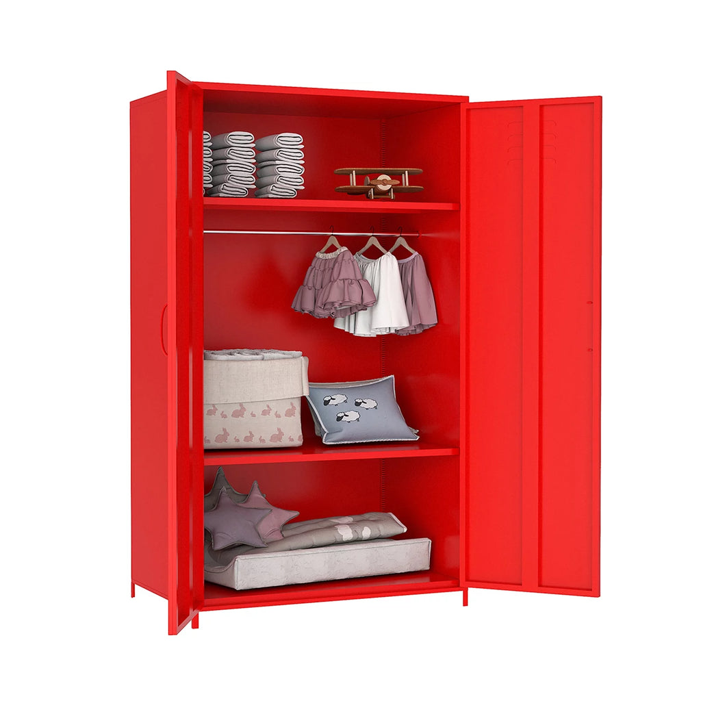 51" Tall Kids Metal Locker Cabinet with Magnetic Door Red K4414