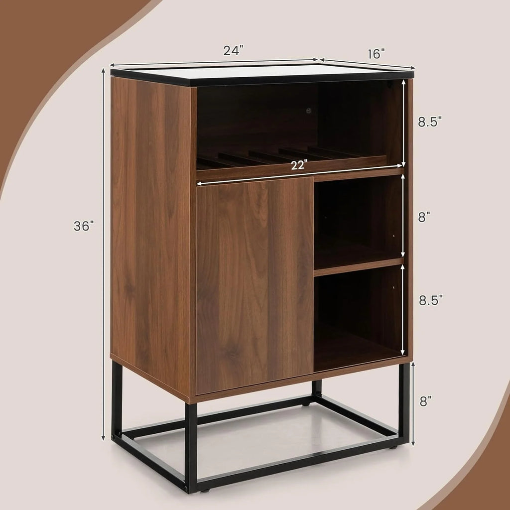 Wine Cabinet Sideboard Buffet with Tempered Glass Top Sliding Door H503