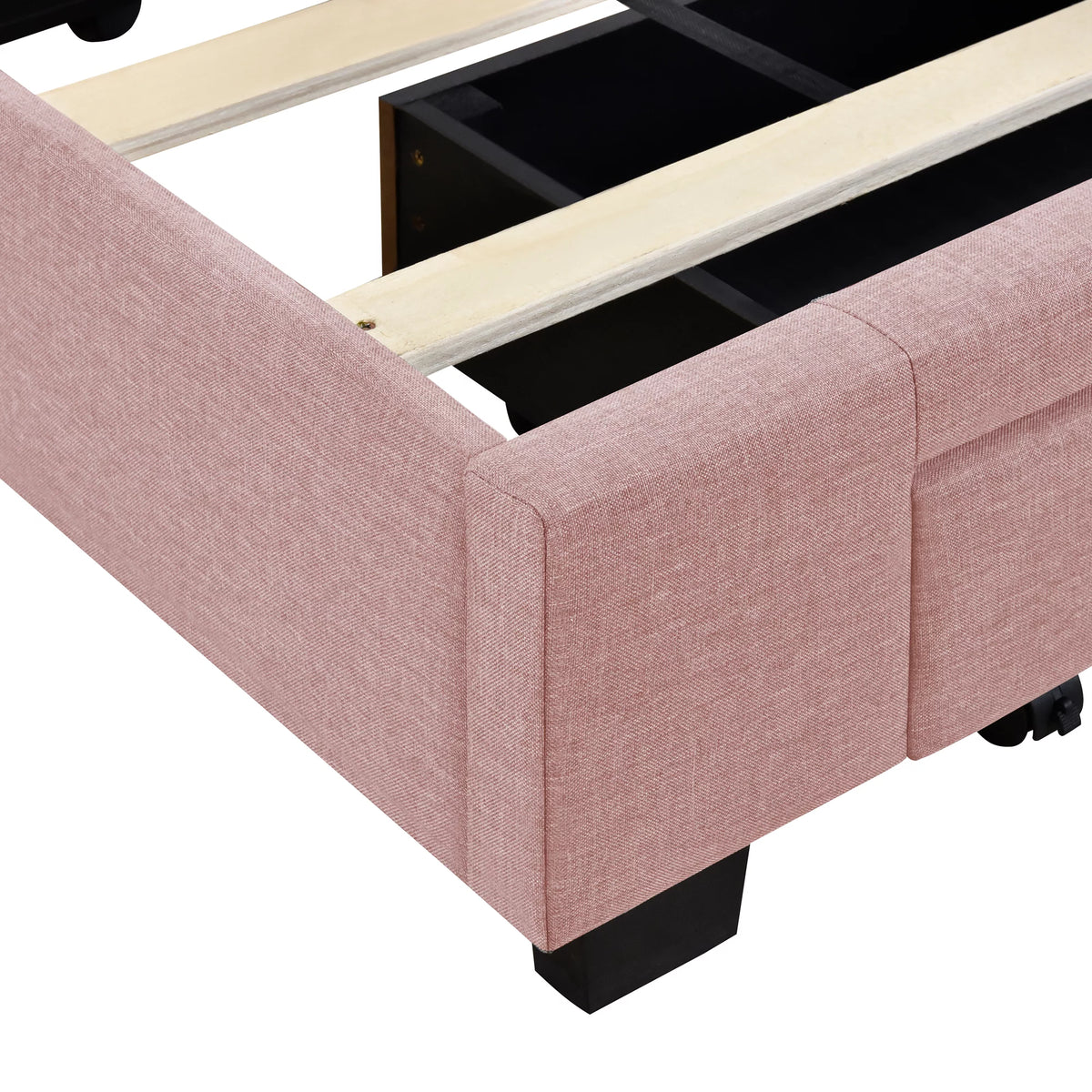 Queen Size Pink Linen Upholstered Platform Bed with 3 Storage Drawers K842