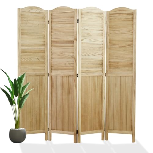 5.6 Ft Tall Folding Louver Wood Screen 4 Panels H52718