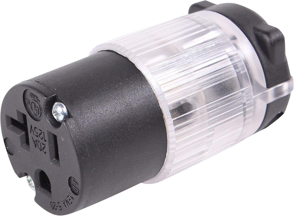 Lighted 20 Amp 120-125 Volt NEMA 5-20R Straight Blade Female Plug Connector Outlet, PVC, 10-PACK U879571