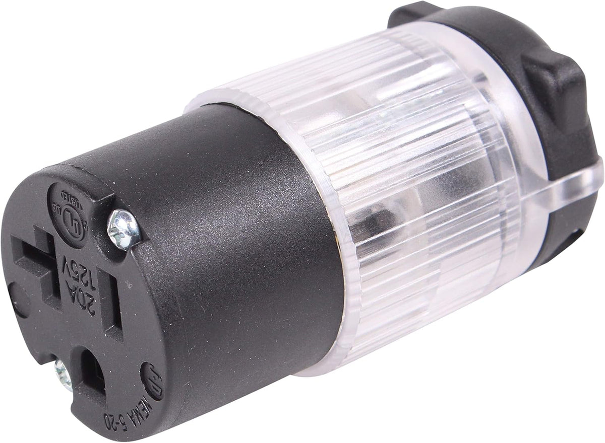 Lighted 20 Amp 120-125 Volt NEMA 5-20R Straight Blade Female Plug Connector Outlet, PVC, 10-PACK U879571