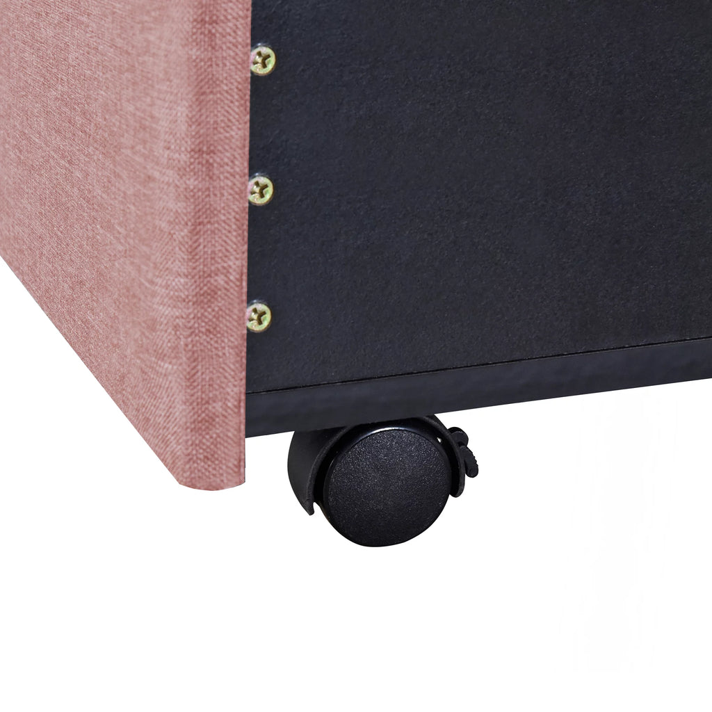 Queen Size Pink Linen Upholstered Platform Bed with 3 Storage Drawers K842
