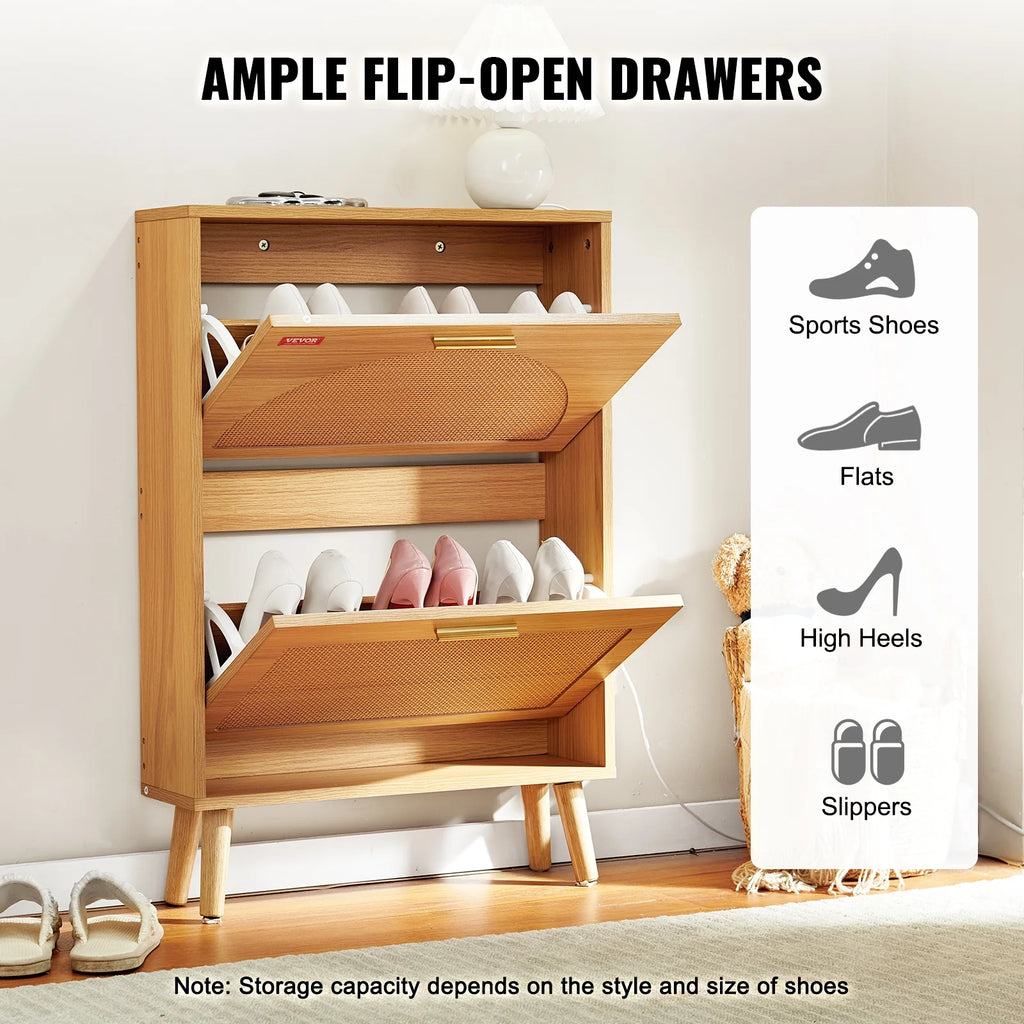 Shoe Cabinet with 2 Flip Drawers Rattan Shoe Storage Cabinet J59229