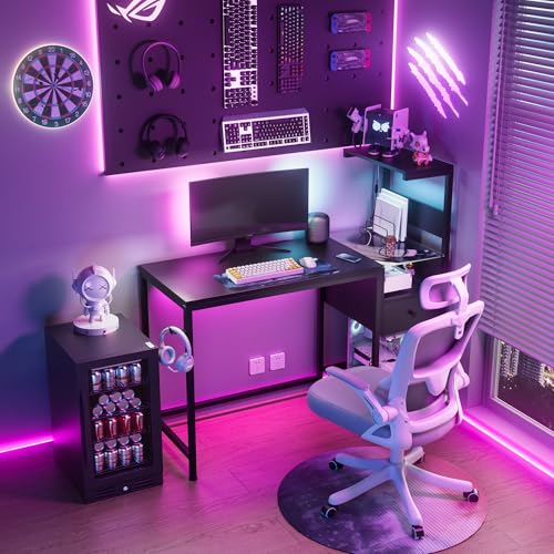 Black Reversible Gaming Desk with LED Lights & Power Outlets Y60789