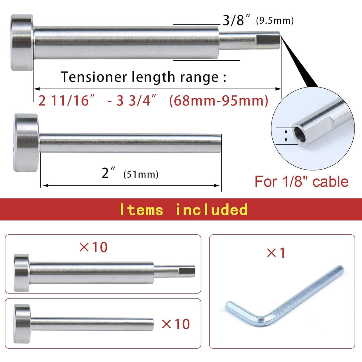 10 Pair Invisible Cable Railing Kit 1/8 Swage Tensioner and Terminal T316 Stainless Steel A246421